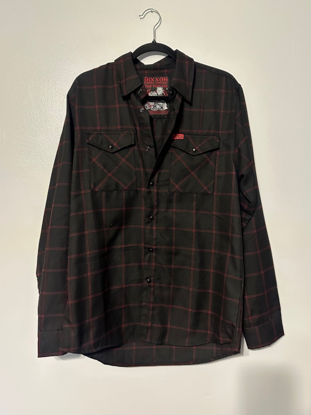 Dixxon Redline Flannel Snap Button Pocket Long Sleeve size Medium Black Red